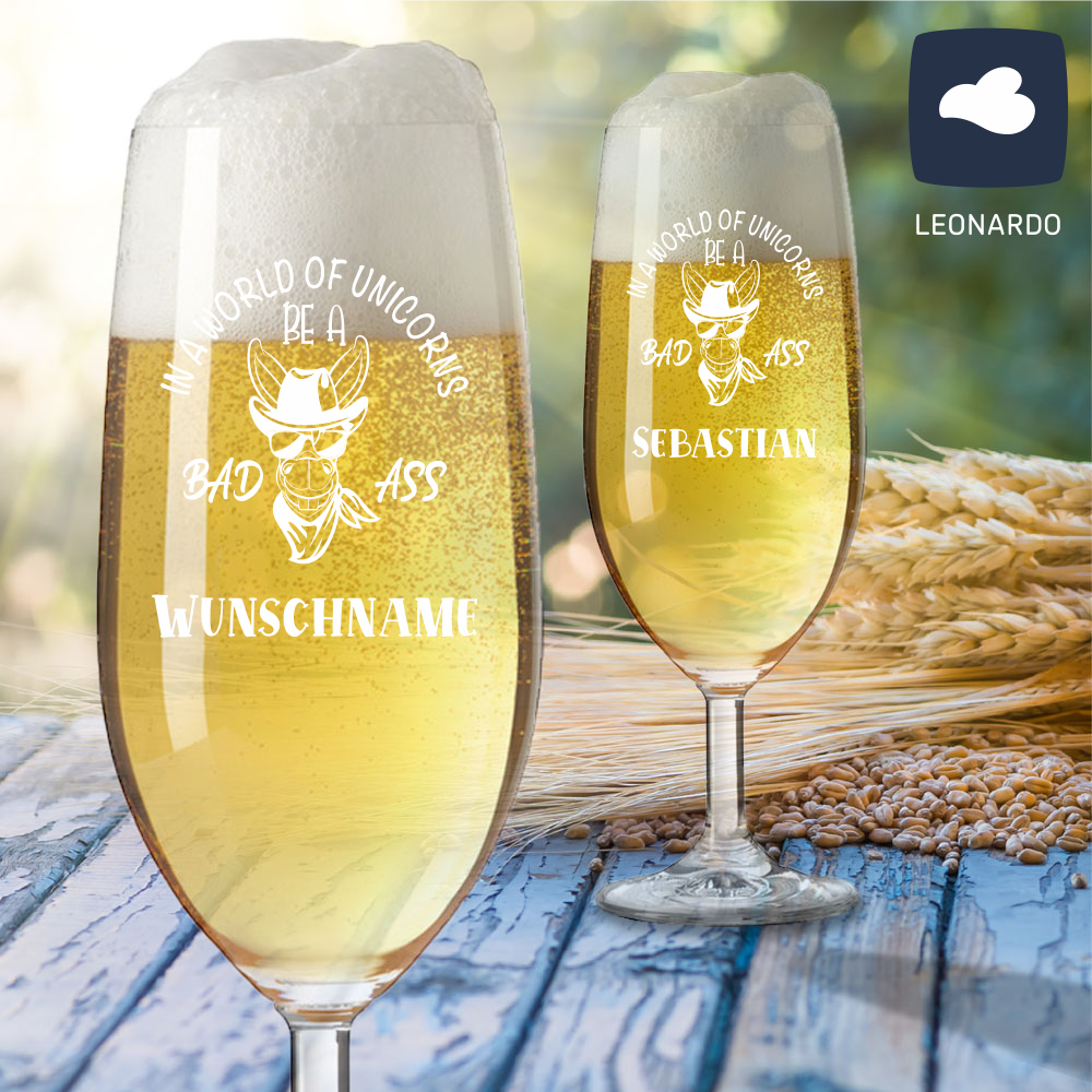 Bierglas mit Deinem Wunschnamen Bad Ass von Trendgravur