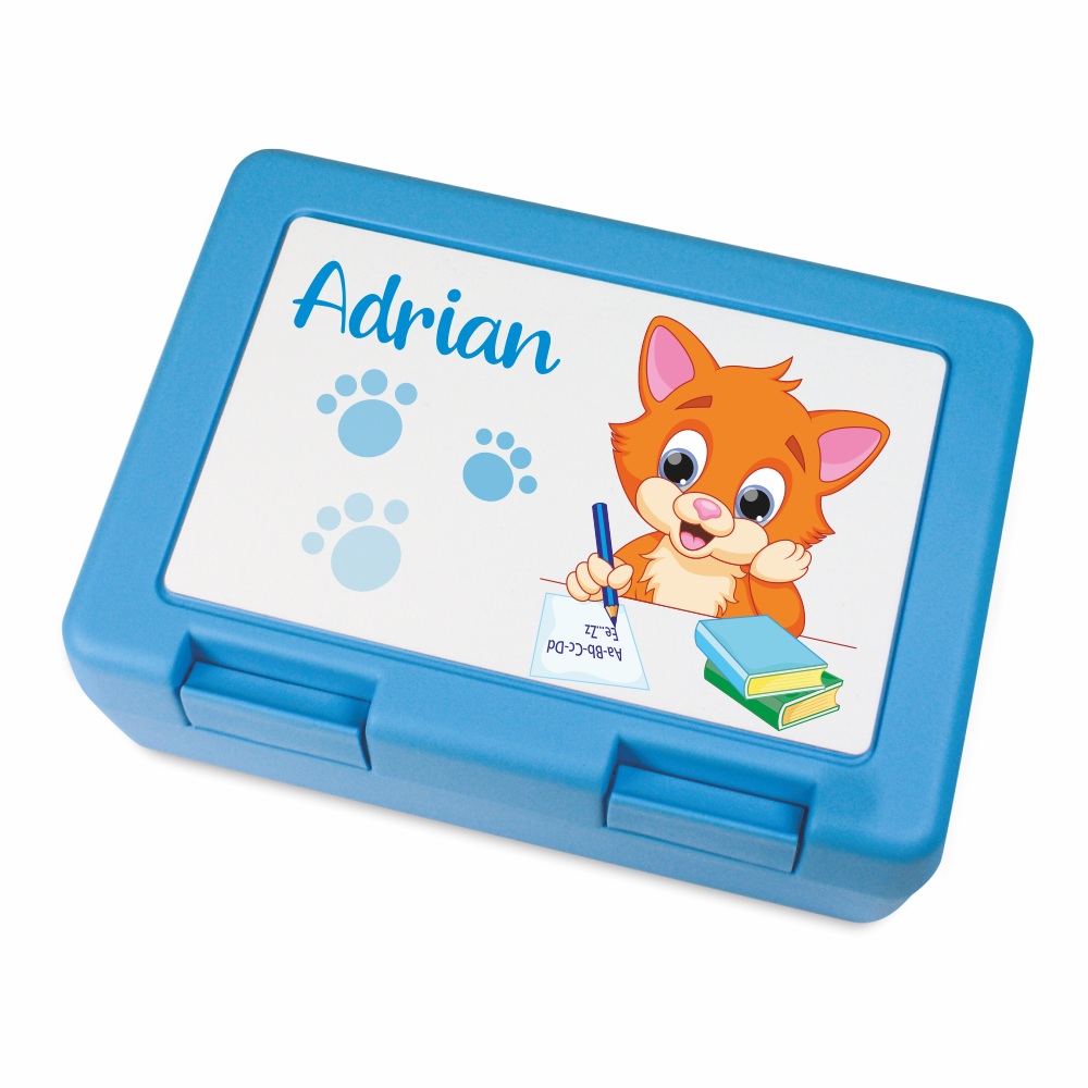 Brotdose für Jungen mit Deinem Wunschnamen- Katze von Trendgravur