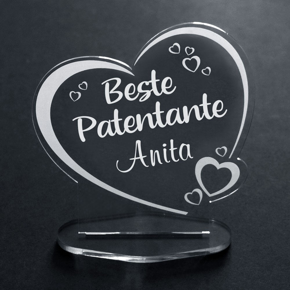 Deko-Aufsteller aus Acryl Herz für die Beste Patentante von Trendgravur