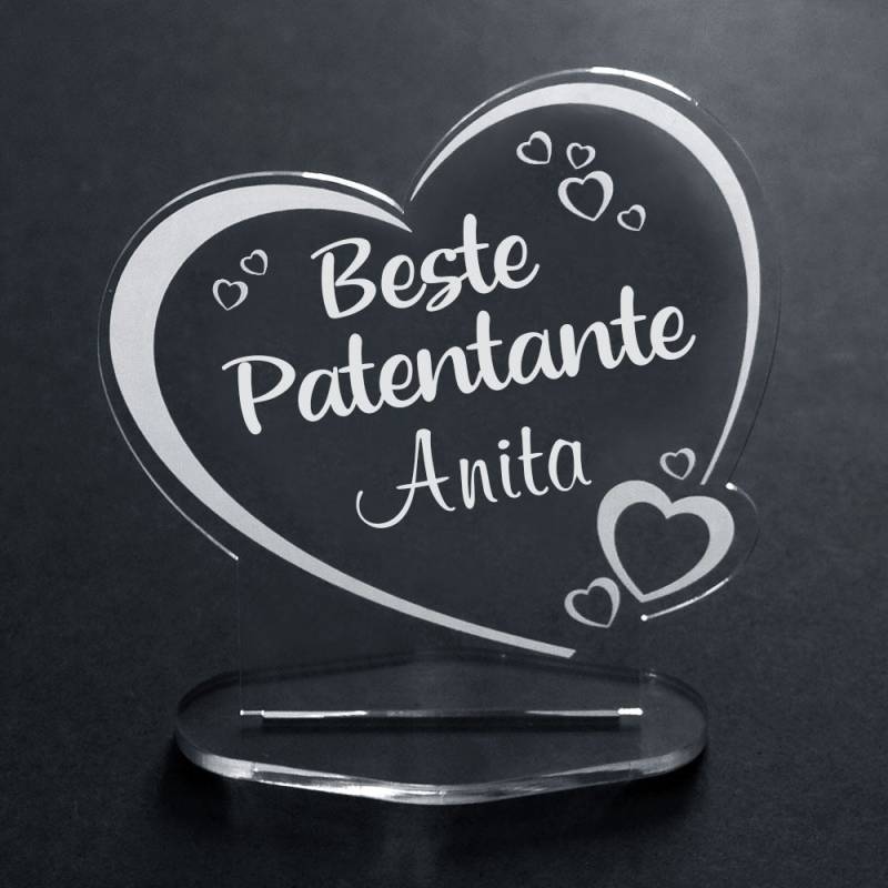 Deko-Aufsteller aus Acryl Herz für die Beste Patentante von Trendgravur