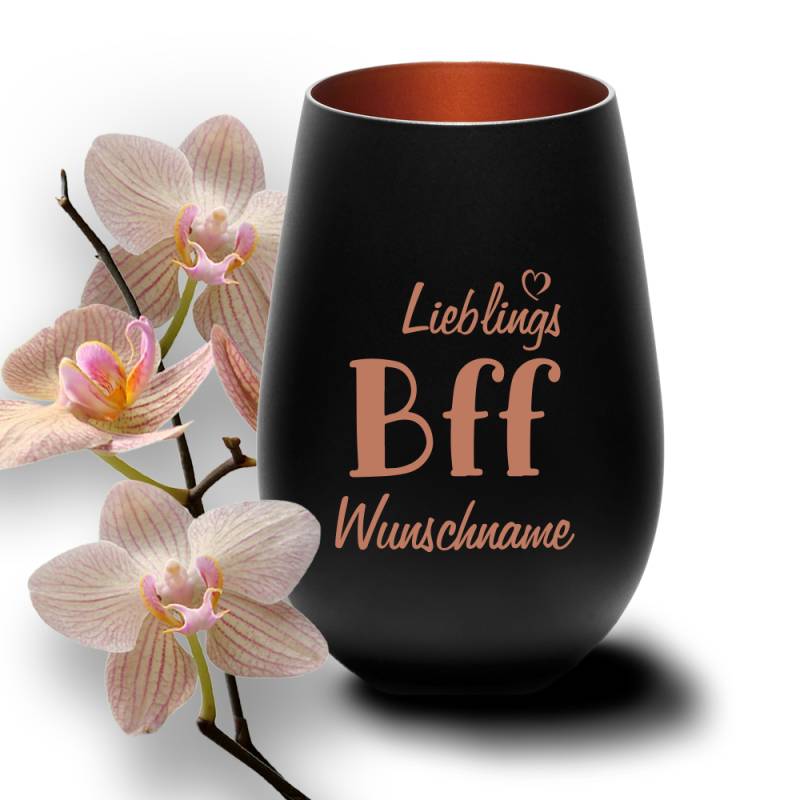 Deko-Windlicht Lieblings-Bff mit Wunschnamen schwarz-bronze von Trendgravur