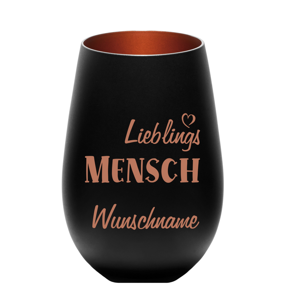 Deko-Windlicht Lieblings-Mensch mit Wunschnamen schwarz-bronze von Trendgravur