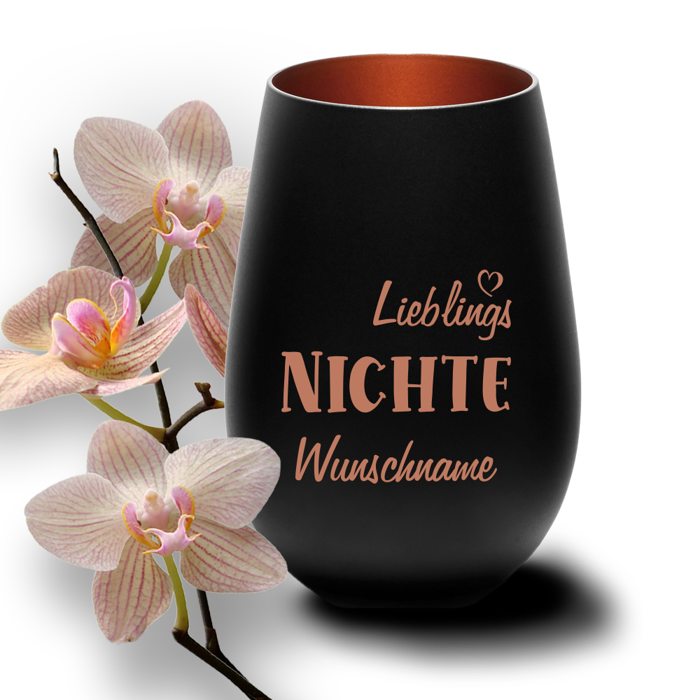 Deko-Windlicht Lieblings-Nichte mit Wunschnamen schwarz-bronze von Trendgravur