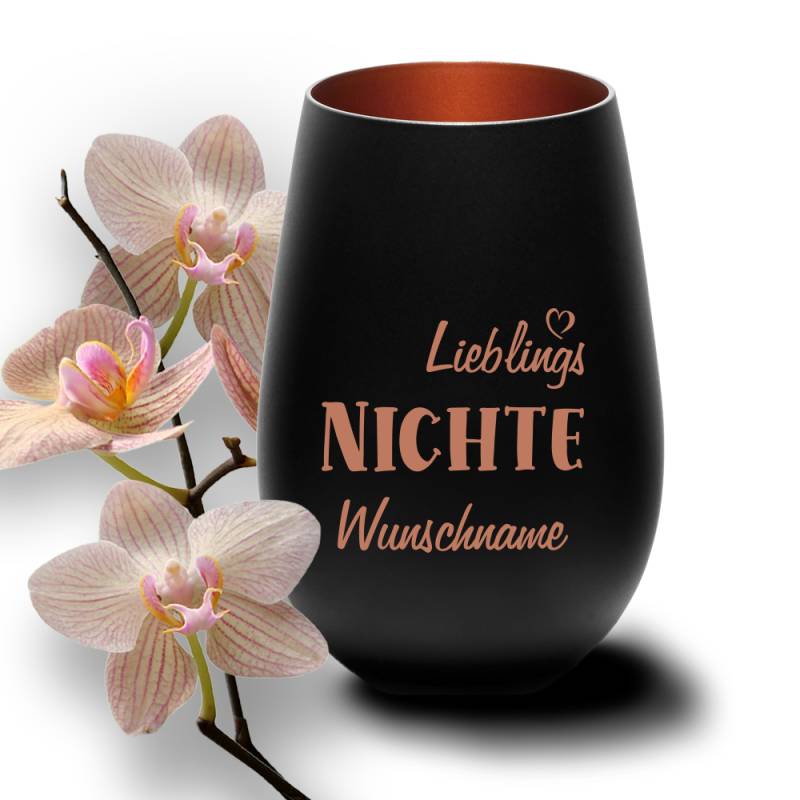 Deko-Windlicht Lieblings-Nichte mit Wunschnamen schwarz-bronze von Trendgravur