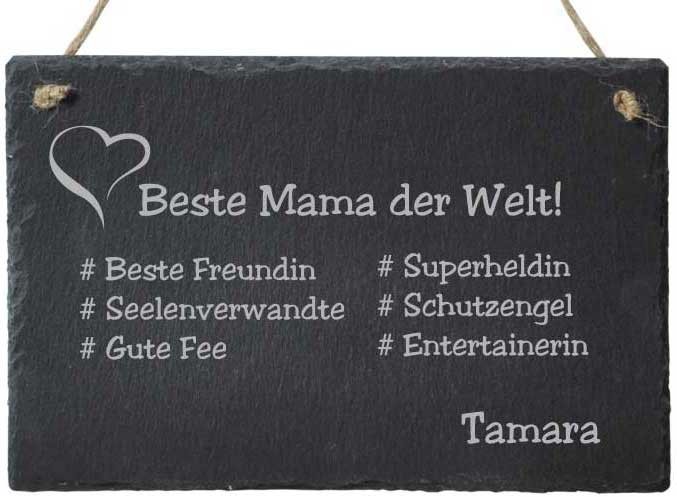Dekoschild aus Schiefer mit Gravur - # Beste Mama von Trendgravur