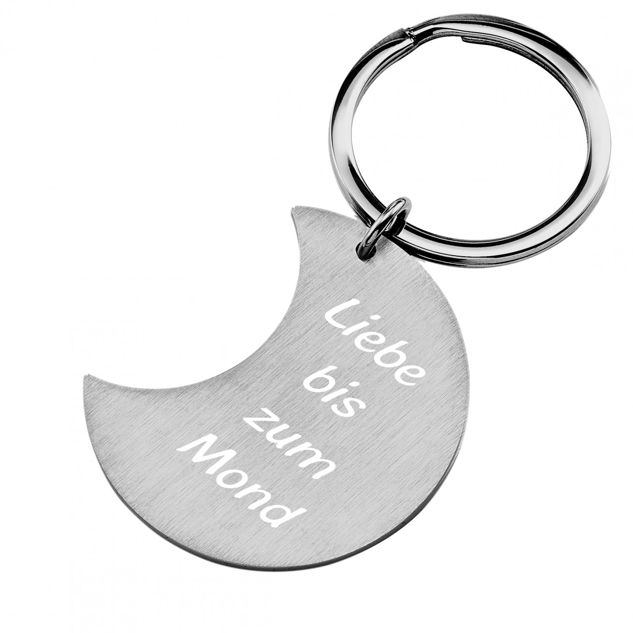 Edelstahl-Schlüsselanhänger Mond mattiert mit Gravur von Trendgravur