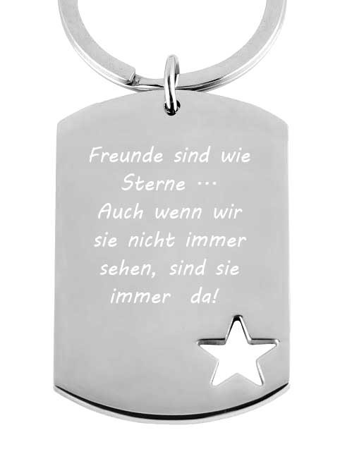 Edelstahl-Schlüsselanhänger mit Gravur Dog-Tag Stern von Trendgravur