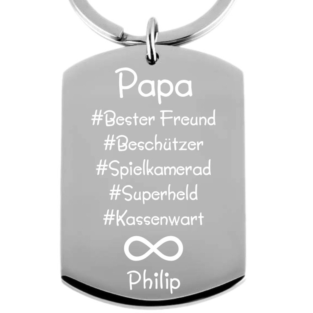 Edelstahl-Schlüsselanhänger mit Gravur Hashtag Papa von Trendgravur