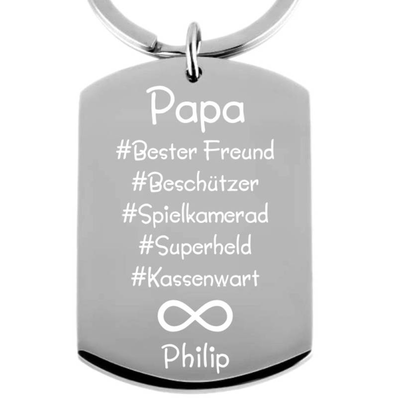 Edelstahl-Schlüsselanhänger mit Gravur Hashtag Papa von Trendgravur