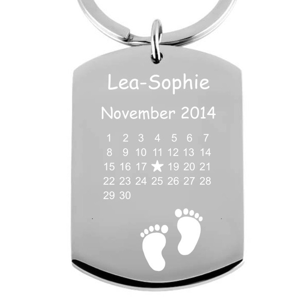 Edelstahl-Schlüsselanhänger mit Gravur Kalender Geburt von Trendgravur