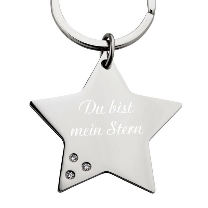 Edelstahl-Schlüsselanhänger mit Gravur Stern Zirkonia von Trendgravur