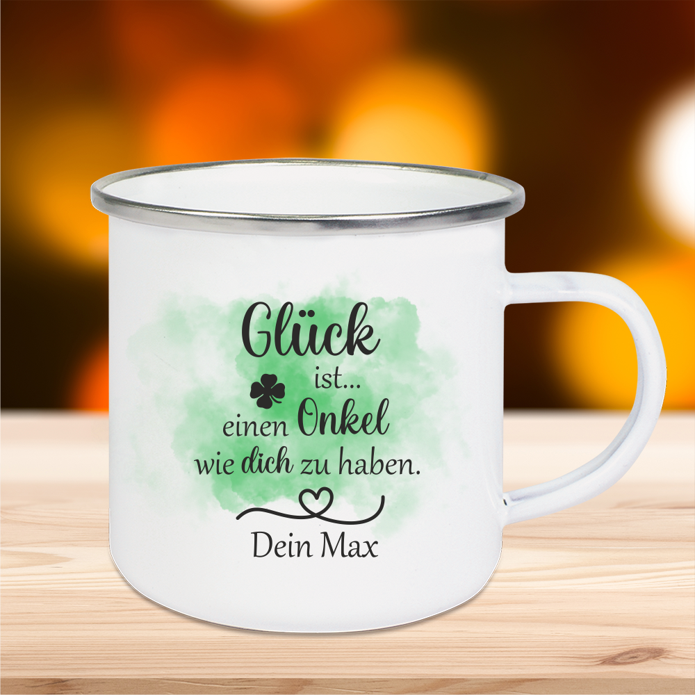 Emaille Tasse Glück ist... einen Onkel wie dich zu haben mit... von Trendgravur