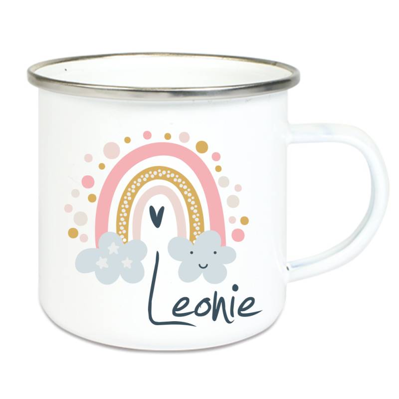 Emaille Tasse für Mädchen Regenbogen von Trendgravur