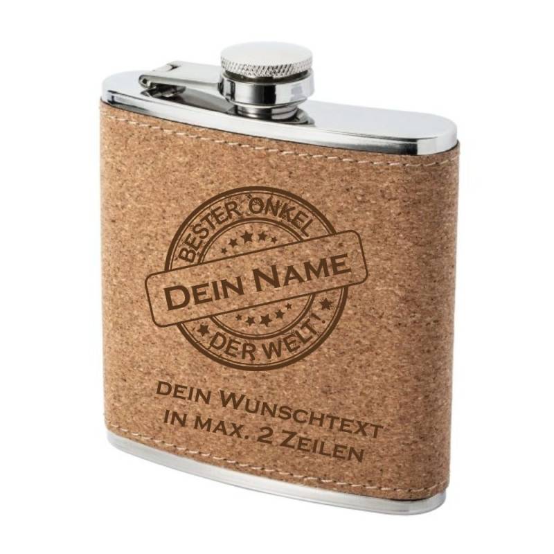Flachmann Kork mit Gravur Bester Onkel von Trendgravur
