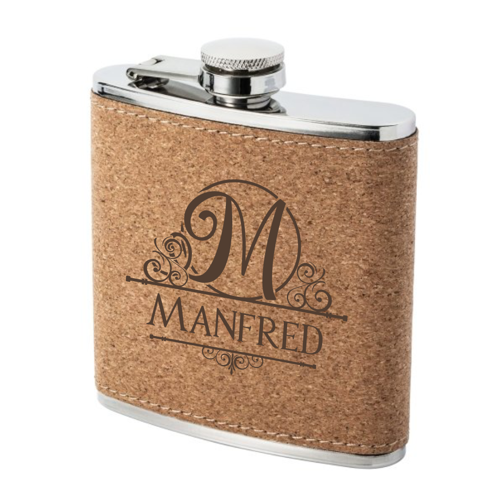 Flachmann Kork mit Gravur Monogramm von Trendgravur