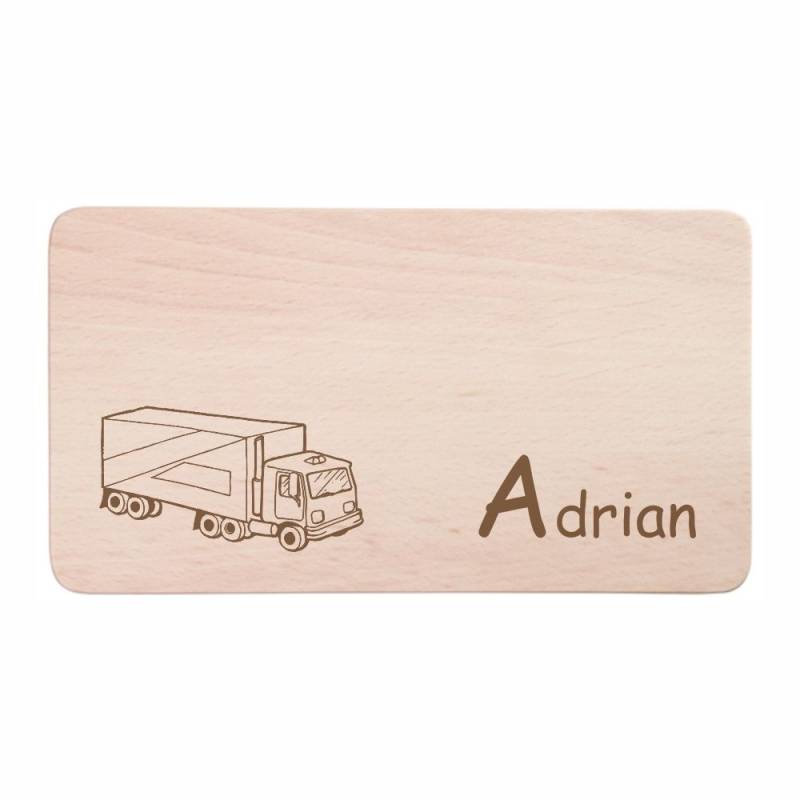 Frühstücksbrettchen mit Gravur für Kinder -LKW von Trendgravur