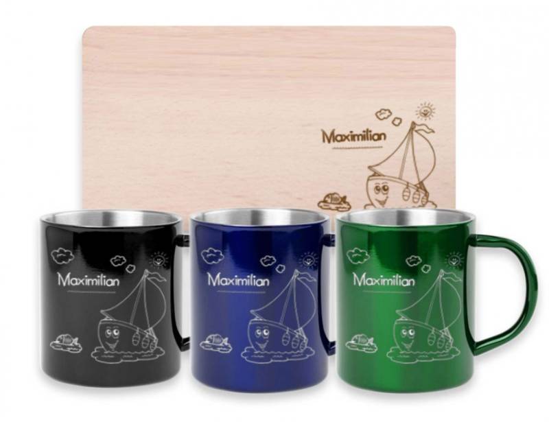 Frühstücksset für Kinder mit deiner Wunschgravur - Schiff von Trendgravur