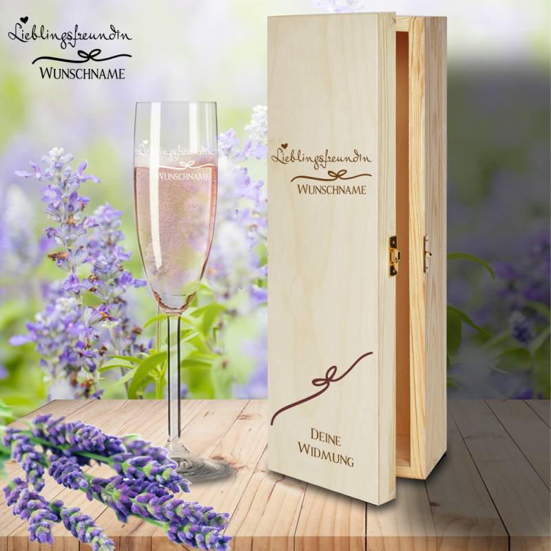Geschenkbox Lieblingsfreundin mit Sektglas von Leonardo und Gravur von Trendgravur