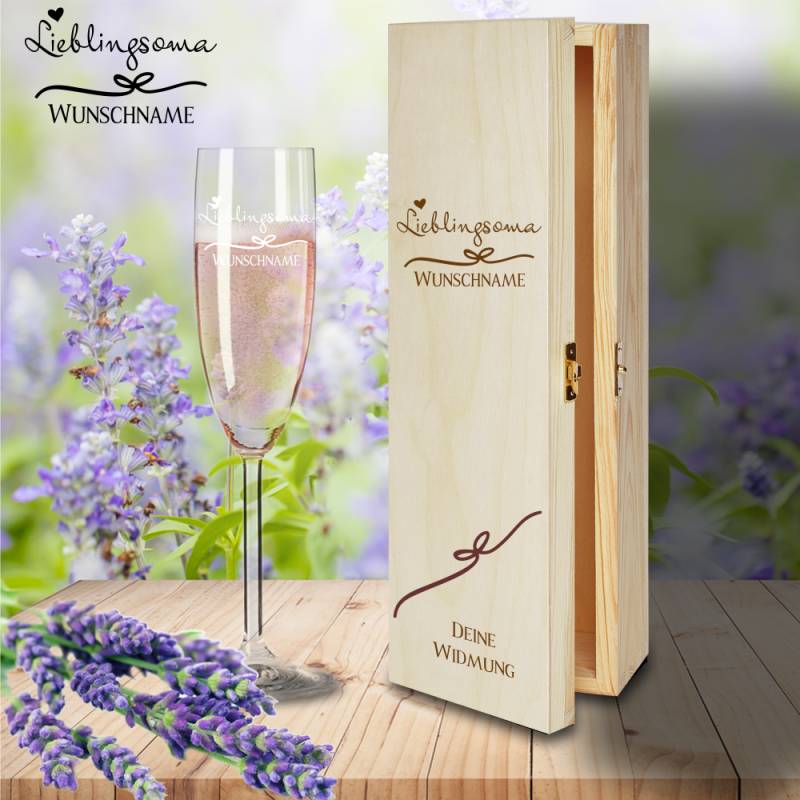 Geschenkbox Lieblingsoma mit Sektglas von Leonardo und Gravur von Trendgravur