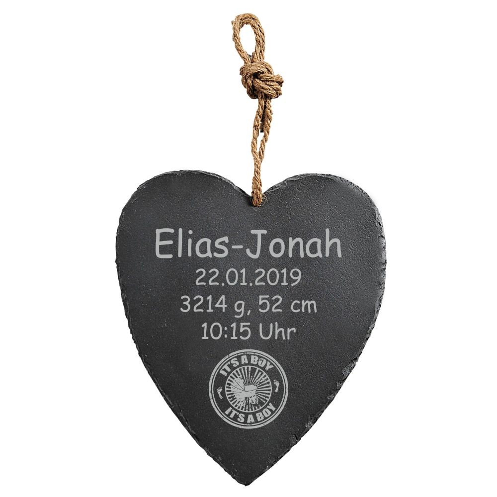 Herz-Schiefertafel zur Geburt -It´s a boy von Trendgravur