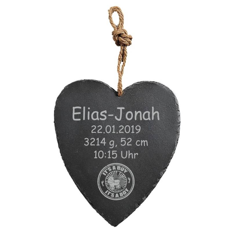 Herz-Schiefertafel zur Geburt -It´s a boy von Trendgravur