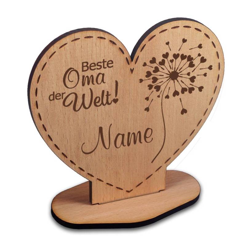 Holz-Aufsteller Herz Beste Oma- Pusteblume von Trendgravur
