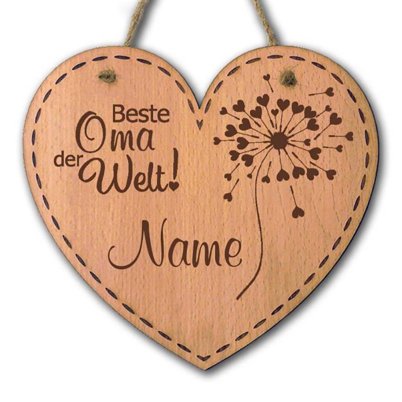 Holz-Dekoration Herz mit Gravur Beste Oma von Trendgravur