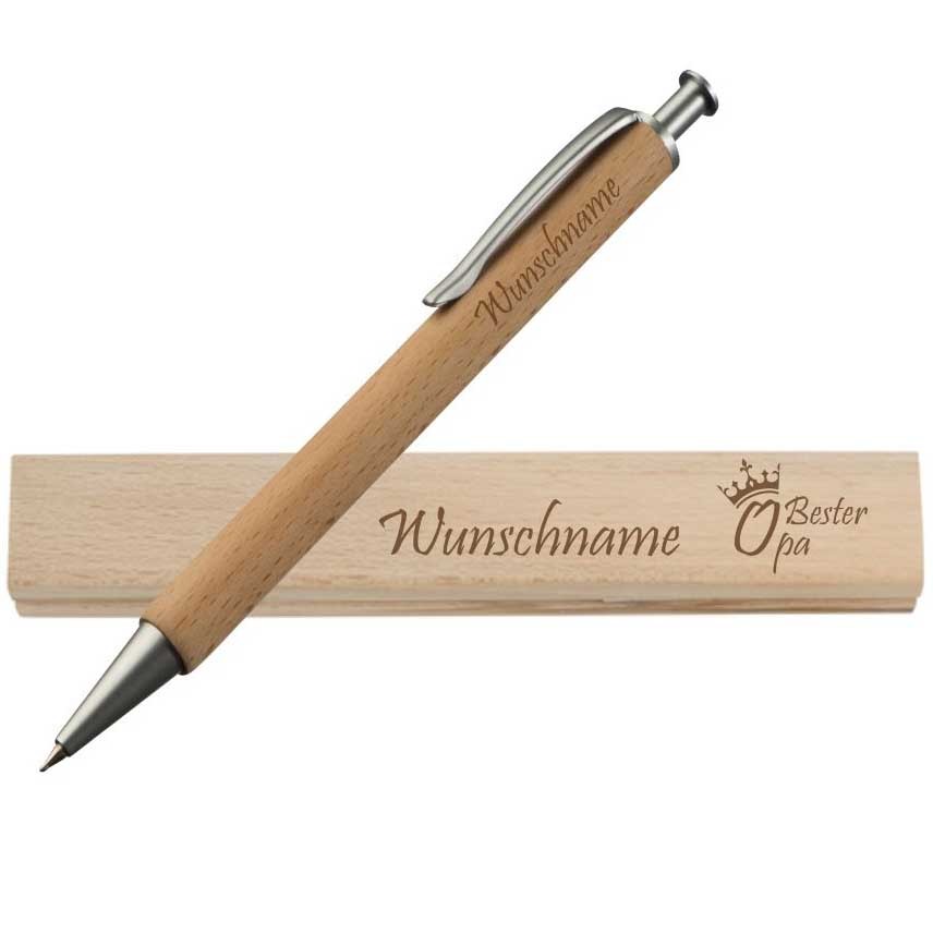 Holz-Kugelschreiber + Wunschnamen für den Besten Opa -Schriftzug von Trendgravur