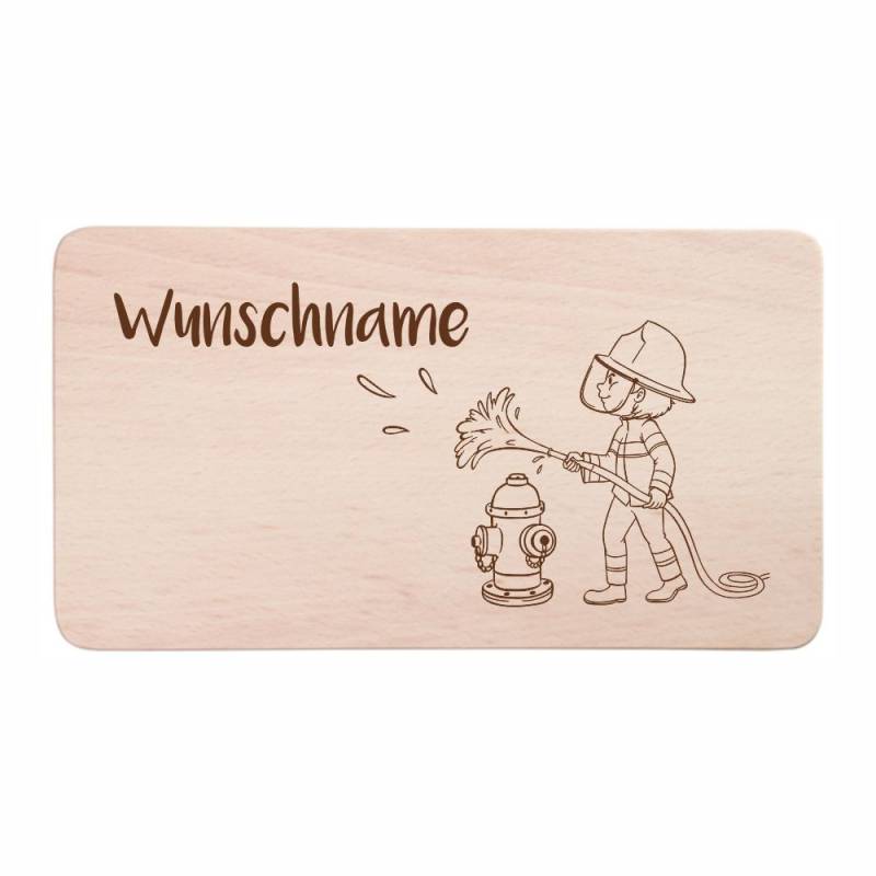 Kinder-Frühstücksbrettchen Feuerwehr mit Wunschnamen von Trendgravur