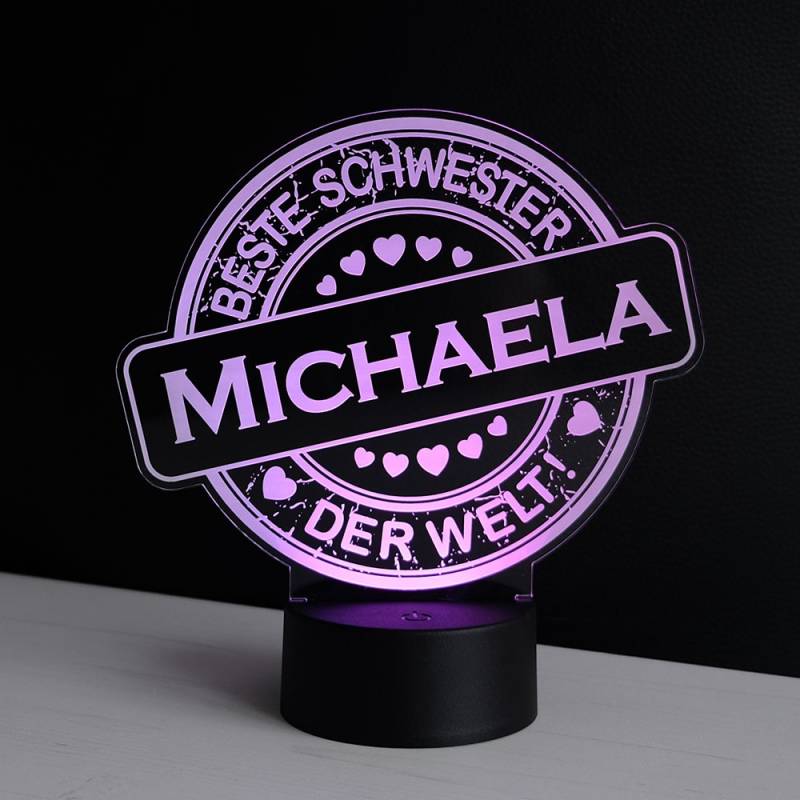 LED-Deko-Licht Beste Schwester mit Namensgravur von Trendgravur