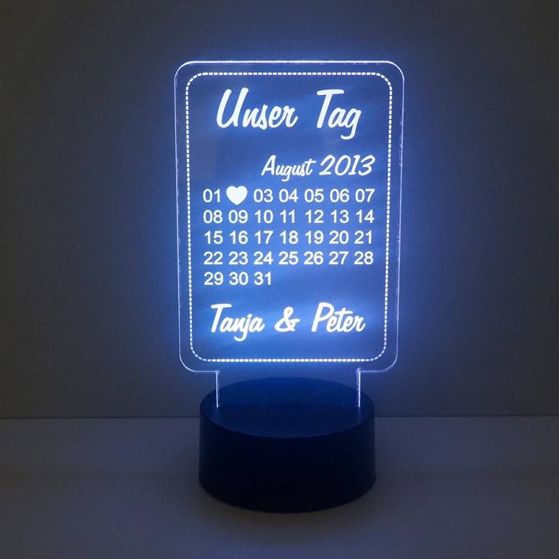 LED Kalender aus Acryl - Unser Tag von Trendgravur
