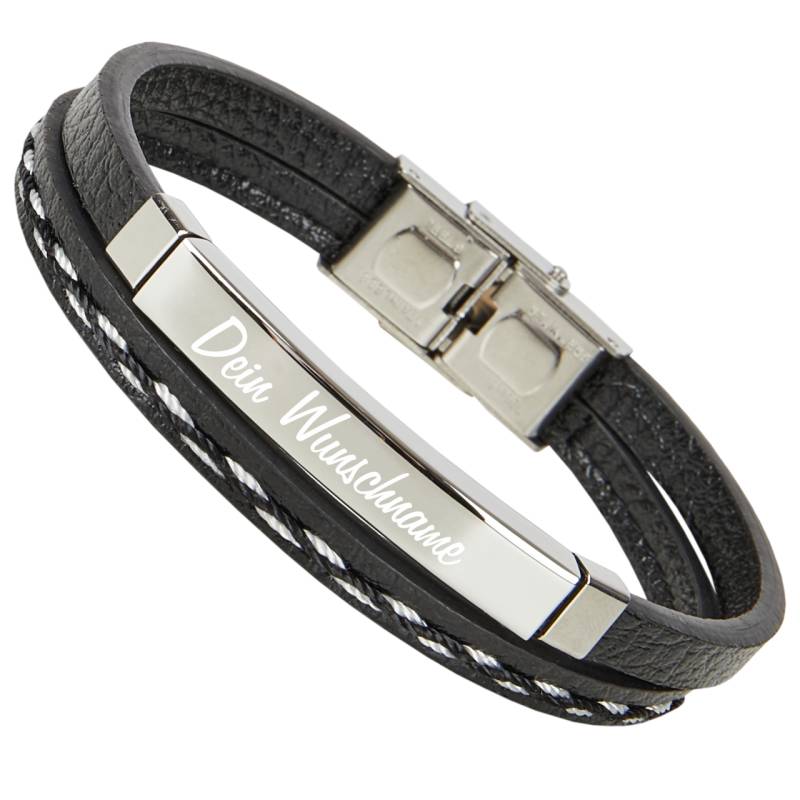 Leder-Armband mit Gravur schwarz mit Ziernähten von Trendgravur