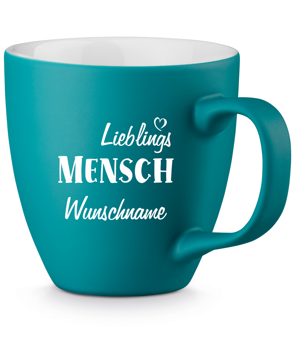 Mattierte Tasse mit Gravur Lieblings-Mensch - verschiedene Farben von Trendgravur