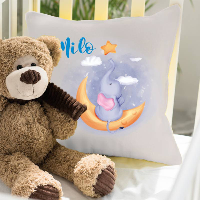 Namenskissen für Jungen Elefant - Mond - Stern von Trendgravur