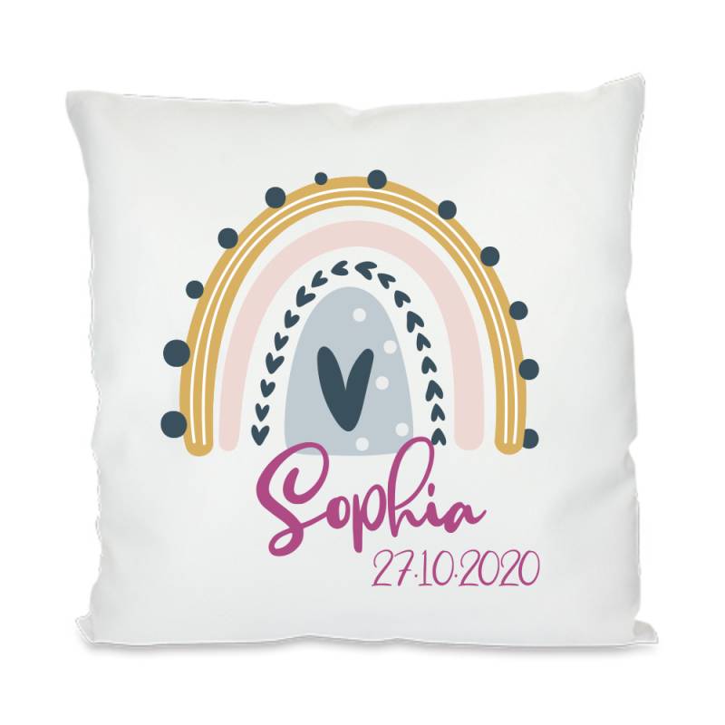 Namenskissen zur Geburt Regenbogen Mädchen von Trendgravur