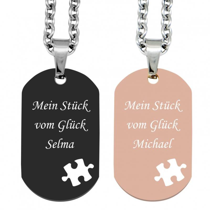Partner-Anhänger mit Gravur DogTag Puzzle schwarz rose Partner-Anhänger mit Gravur DogTag Puzzle schwarz rose von Trendgravur