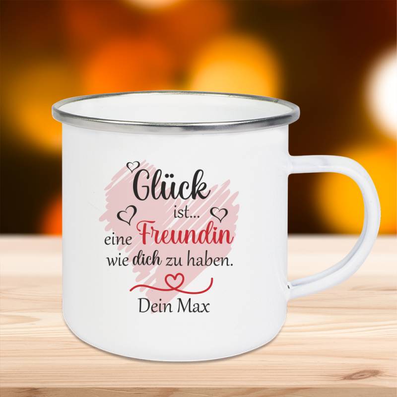 Personalisierte Tasse Emaille Glück ist... Freundin von Trendgravur
