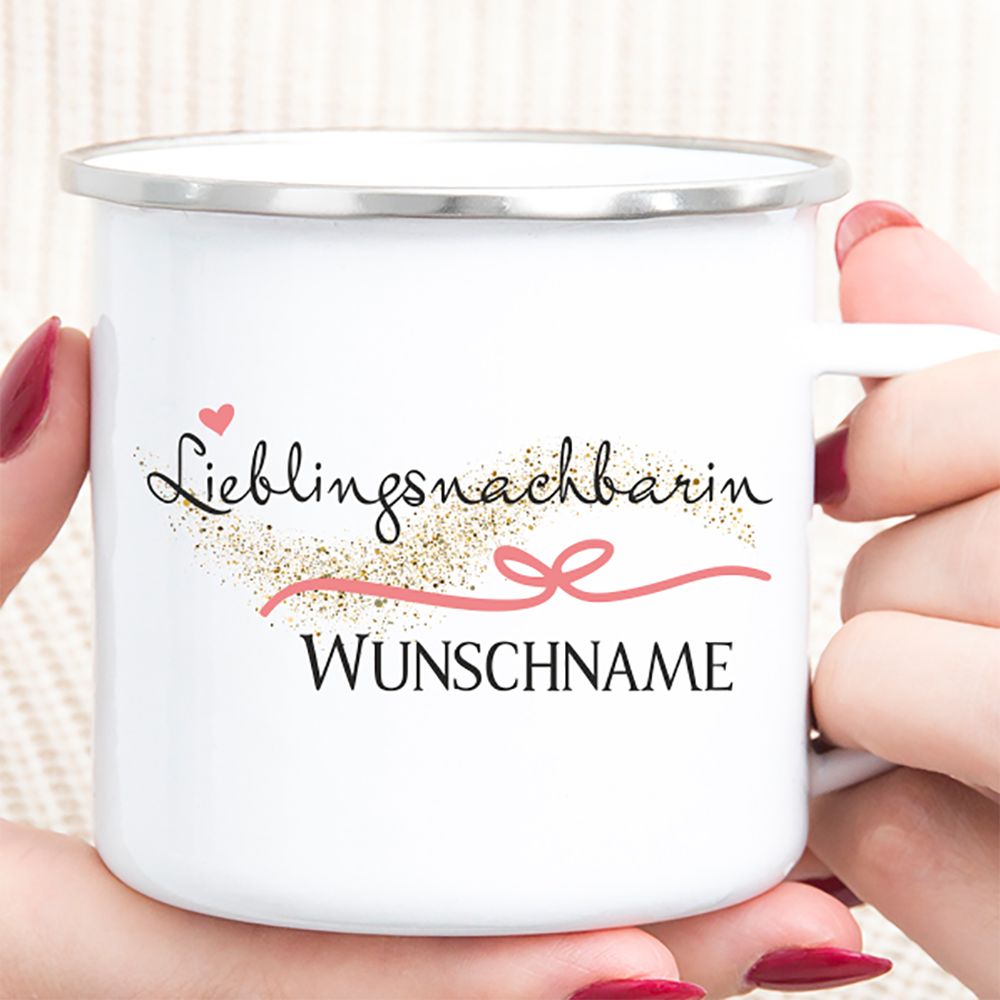Personalisierte Tasse Emaille Lieblingsnachbarin von Trendgravur