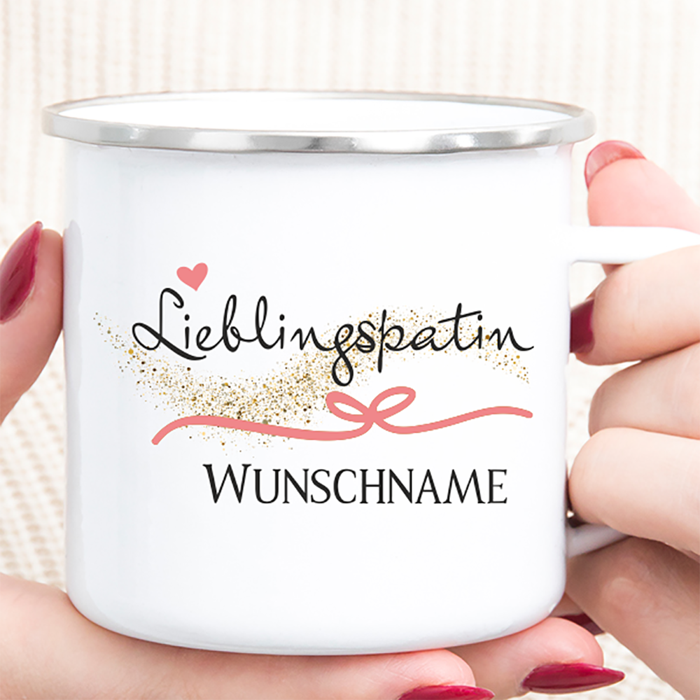 Personalisierte Tasse Emaille Lieblingspatin von Trendgravur