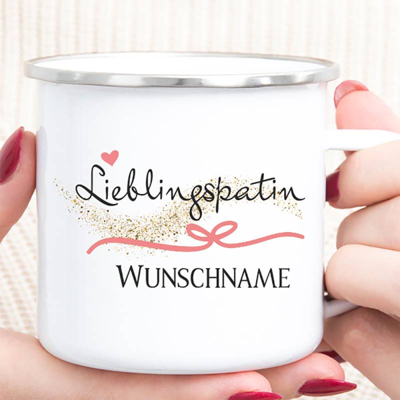 Personalisierte Tasse Emaille Lieblingspatin von Trendgravur
