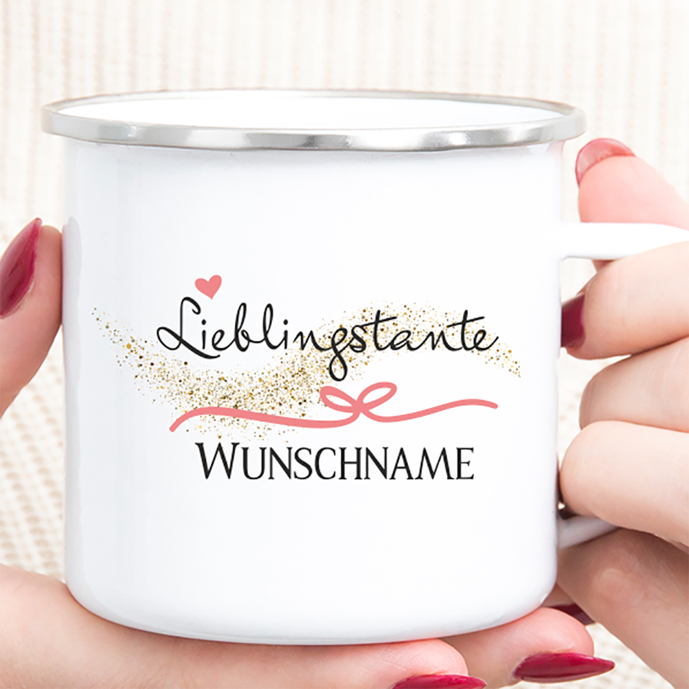 Personalisierte Tasse Emaille Lieblingstante von Trendgravur