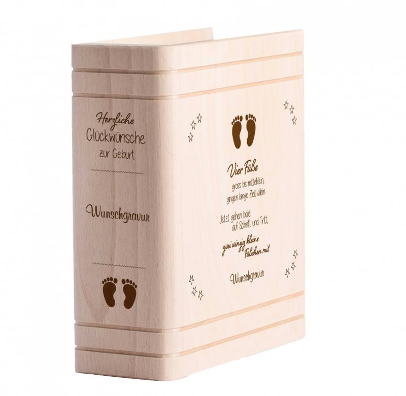 Personalisiertes Sparbuch mit Gravur - Babyfüßchen von Trendgravur