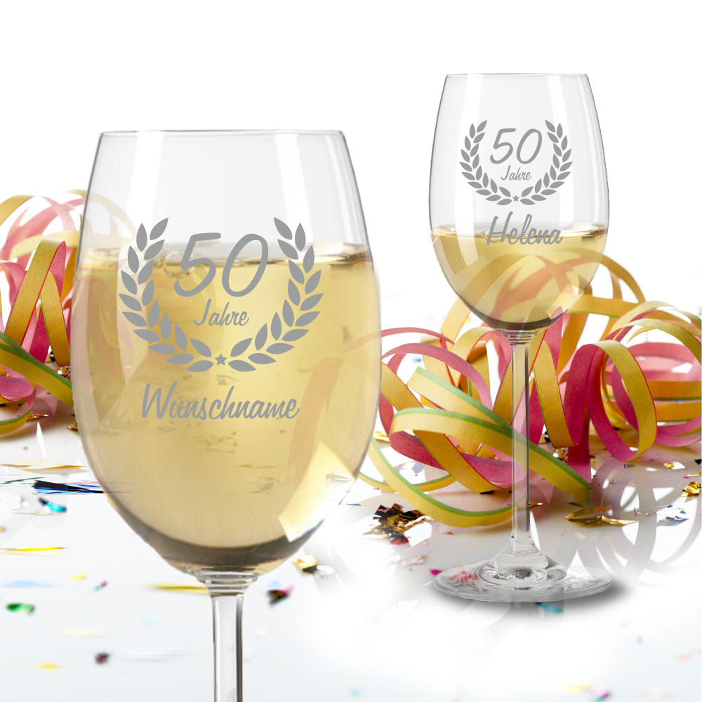 Personalisiertes Weißweinglas von Leonardo zum 50. Geburtstag von Trendgravur