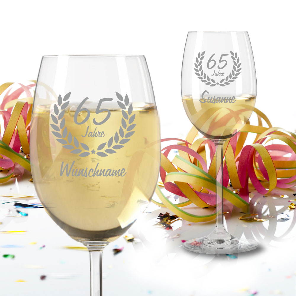 Personalisiertes Weißweinglas von Leonardo zum 65. Geburtstag von Trendgravur