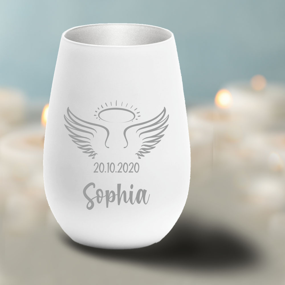 Personalisiertes Windlicht Erinnerungslicht - Engelsflügel von Trendgravur