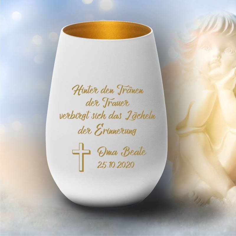 Personalisiertes Windlicht Erinnerungslicht - Hinter den Tränen... von Trendgravur