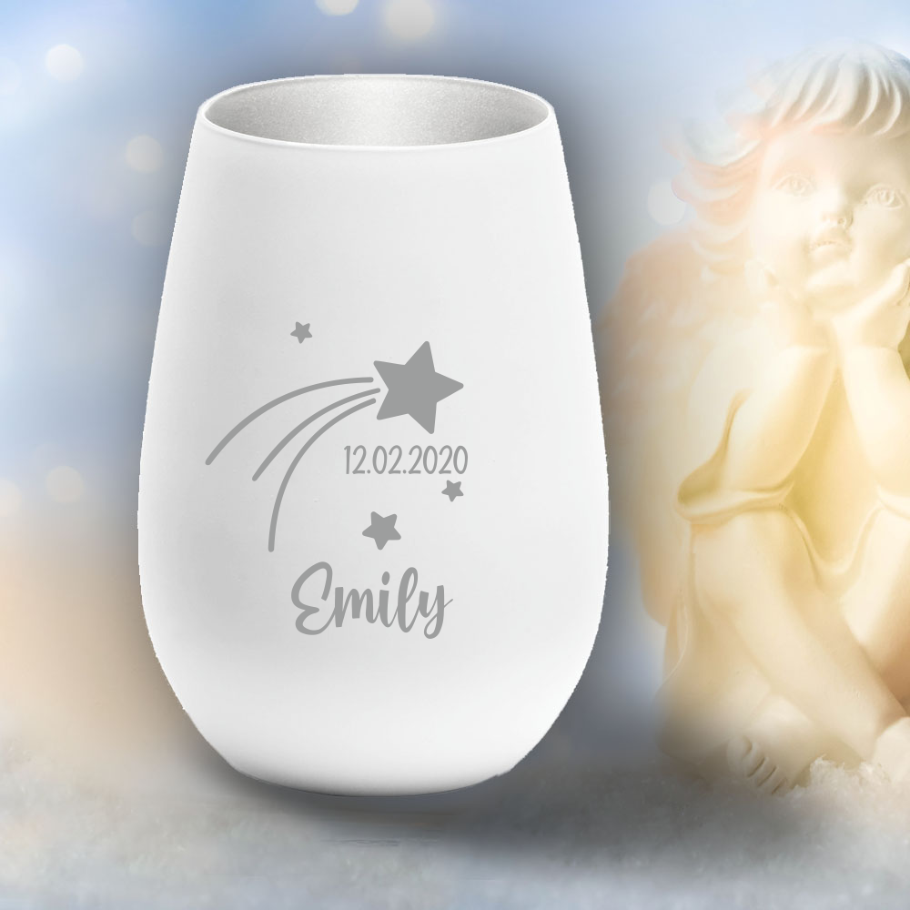 Personalisiertes Windlicht Erinnerungslicht - Sternschnuppe von Trendgravur