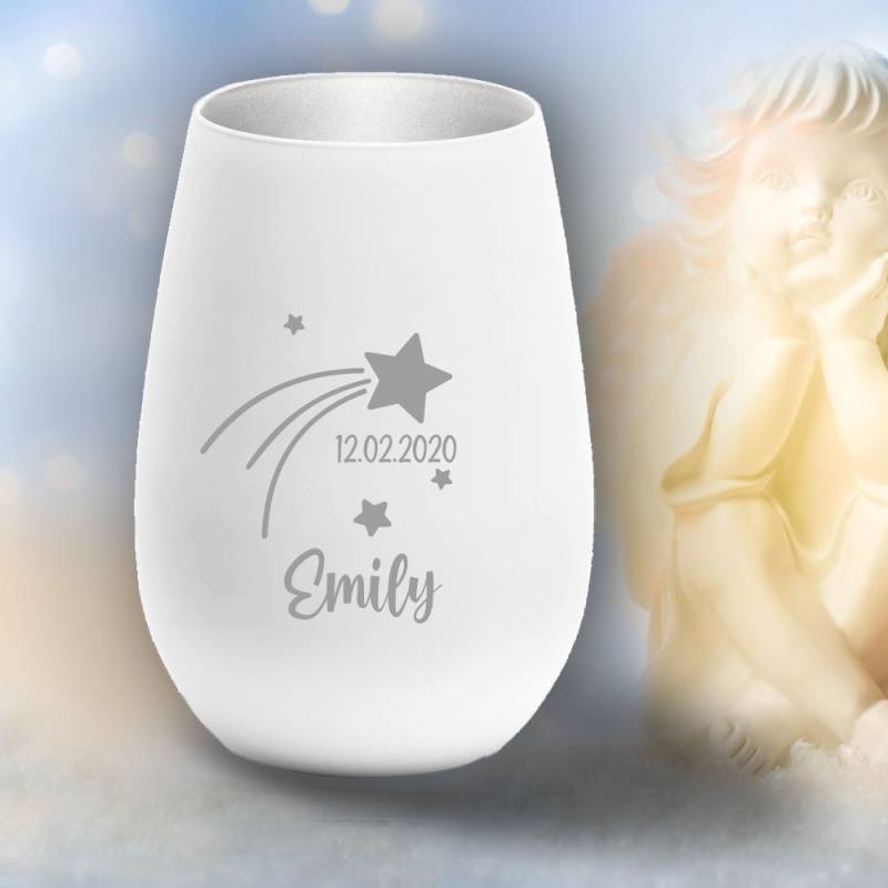 Personalisiertes Windlicht Erinnerungslicht - Sternschnuppe von Trendgravur