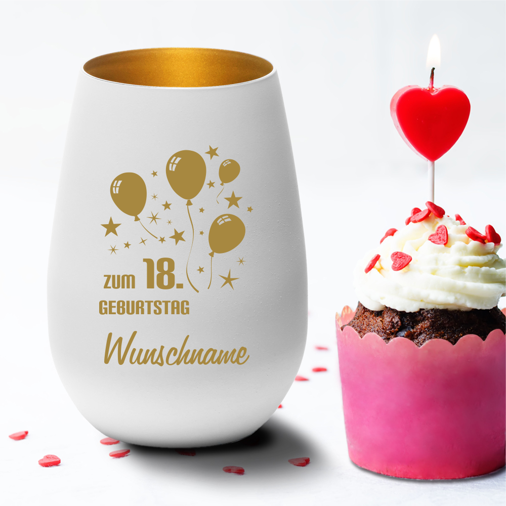 Personalisiertes Windlicht weiss-gold zum 18.Geburtstag-... von Trendgravur