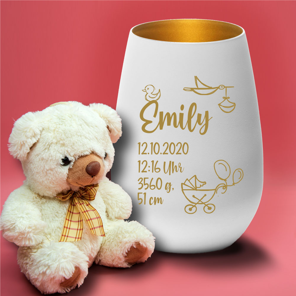 Personalisiertes Windlicht zur Geburt von Trendgravur